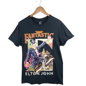 Elton John Captain Fantastic Men's Black Short Sleeve Graphic Tee T-Shirt Top M